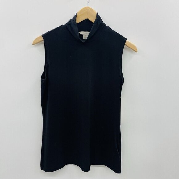 Laura Ashley Womens Size Small Mock Scrunch Neck Sleeveless Tank Top Black 1353 - Picture 1 of 8